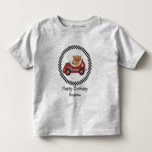 Camiseta Infantil Feliz aniversário, Black and White Racing Bear
