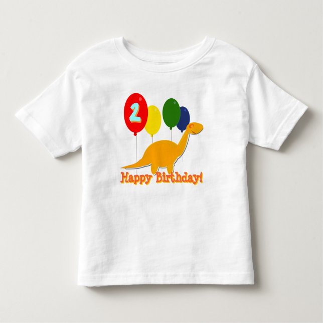 Camiseta Infantil Feliz aniversário Dinossauro 2 anos Balões T-Shirt (Frente)