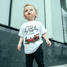 Camiseta Infantil Feliz Aniversário do Comboio Vermelho "Seu Nome"