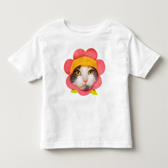 Camiseta Infantil Feliz Aniversário Gato Bonito de Flor (Frente)