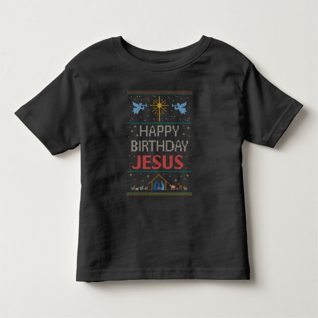 Camiseta Infantil Feliz aniversario Jesus da cor feia da camisola do (Frente)