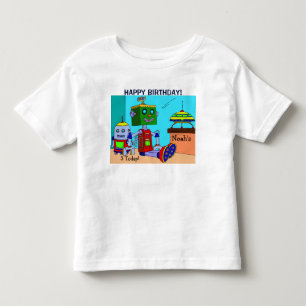 Camiseta Infantil Feliz Aniversário Robota SEU NOME E SABER