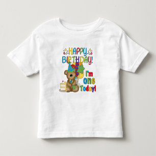 Camiseta Infantil Feliz aniversário Teddy Bear 1rua T-shirts e prese