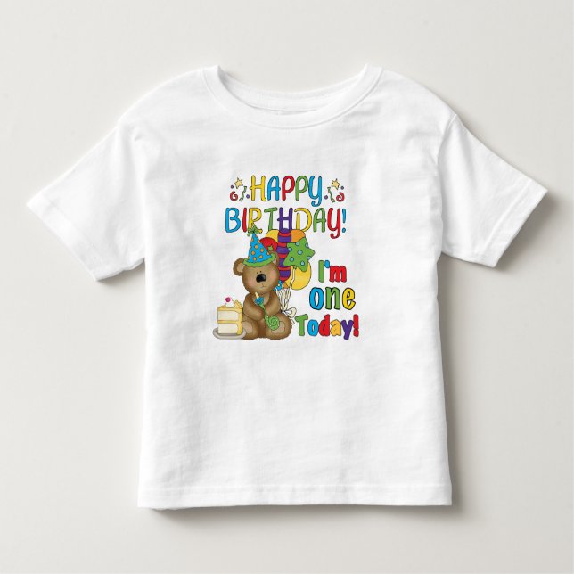 Camiseta Infantil Feliz aniversário Teddy Bear 1rua T-shirts e prese (Frente)