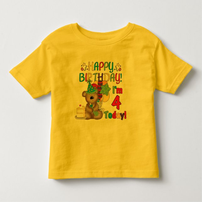 Camiseta Infantil Feliz aniversário Teddy Bear 4th T-shirts e presen (Frente)