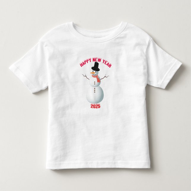 Camiseta Infantil Feliz Ano Novo Com SnowMan 2025 (Frente)