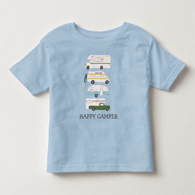 Camiseta Infantil FELIZ CAMPER Campervan vanlife RV TrailER PERSONAL (Frente)