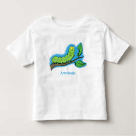 Camiseta Infantil Feliz desenho de cartoon verde da lagarta