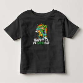 Camiseta Infantil Feliz Dia de São Patrício Trex Dinossauro Criança