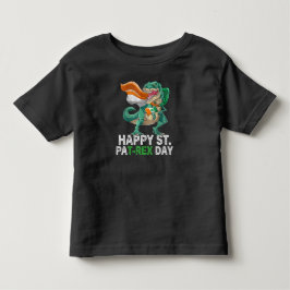 Camiseta Infantil Feliz Dia de São Patrício Trex Dinossauro Infantil