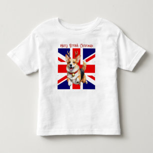 Camiseta Infantil Feliz do Natal britânico Corgi Reindeer Antlers