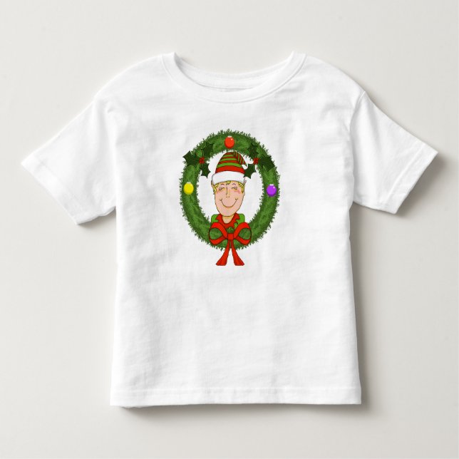 Camiseta Infantil Feliz Elfo em Wreath Toddler T-Shirt (Frente)