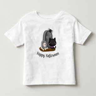 Camiseta Infantil Feliz Gato Negro de Halloween, Pedras de Cabeça