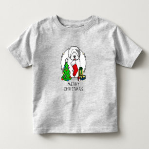 Camiseta Infantil Feliz Natal Árvore 2 Antiga Cinza de Ovino Inglês 