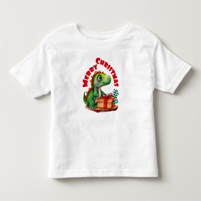 Camiseta Infantil Feliz Natal Dinossauro Crianças Toddler (Frente)