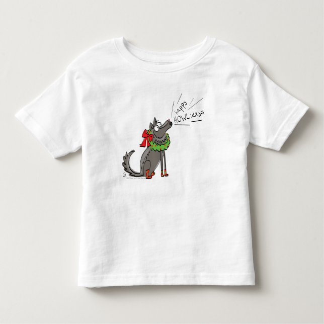 Camiseta Infantil Feliz Natal do Lobo Engraçado Feriados (Frente)
