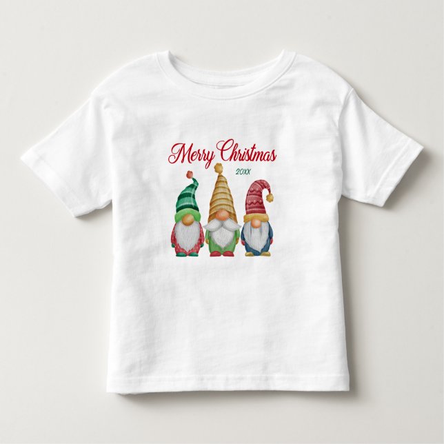 Camiseta Infantil Feliz Natal Gnomos Feriados de Aquarelas Coloridas (Frente)