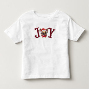 Camiseta Infantil Feliz Natal Joy Bonito Bulldog Francês Holly