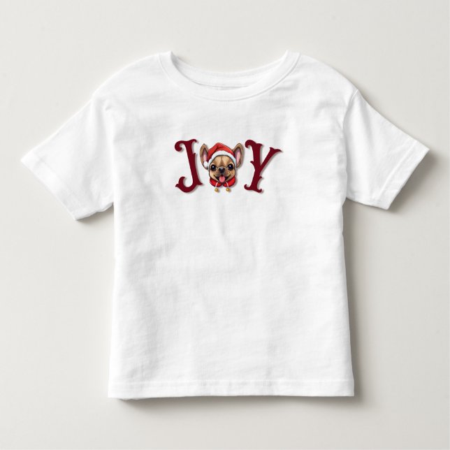 Camiseta Infantil Feliz Natal Joy Bonito Bulldog Francês Holly (Frente)