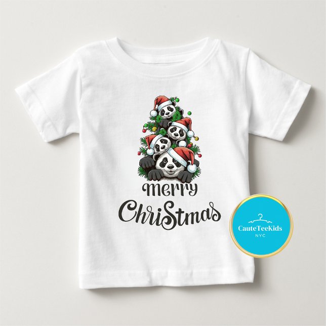 Camiseta Infantil Feliz Natal Panda (Camiseta da Família) (Criador carregado)