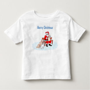 Camiseta Infantil Feliz Natal - Papai Noel com Gato e Cachorro