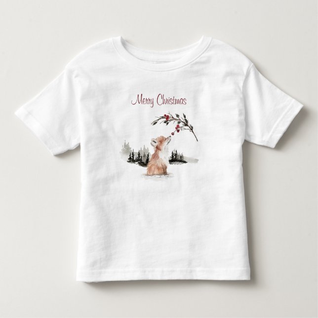 Camiseta Infantil Feliz Natal Raposa da Floresta (Frente)