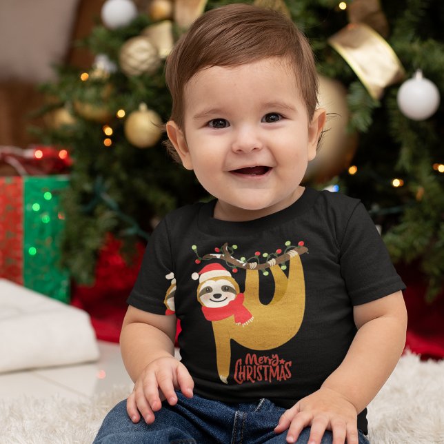 Camiseta Infantil Feliz Natal Sloth | Feriados (Criador carregado)
