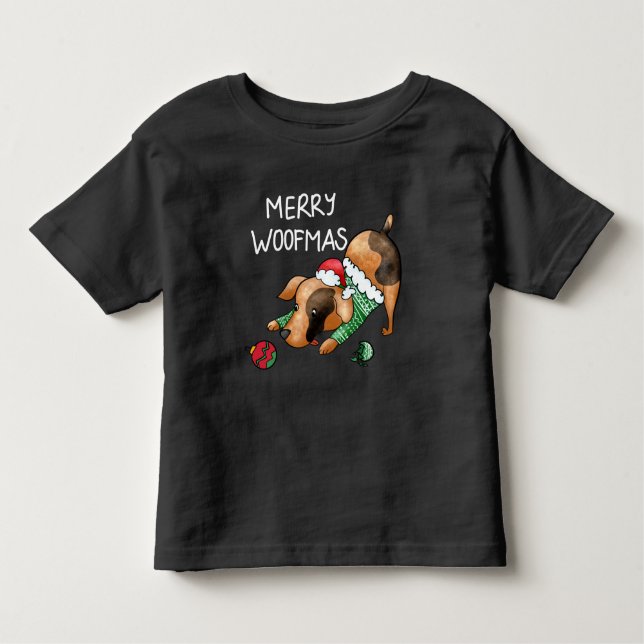 Camiseta Infantil Feliz Natal Woofmas Cão de Natal Fofo (Frente)