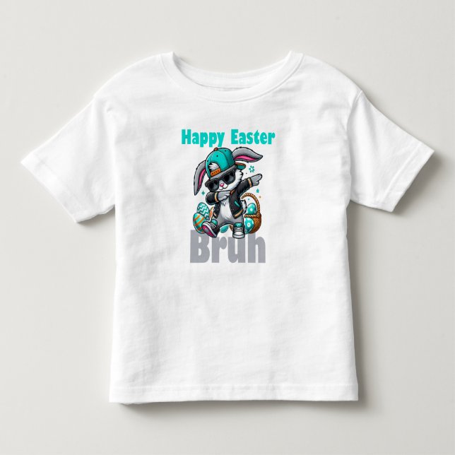 Camiseta Infantil Feliz Páscoa Bruh, Coelho da Páscoa Dabbing  (Frente)