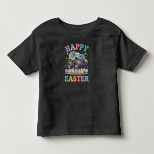 Camiseta Infantil Feliz Páscoa Caminhão Monstro Engraçado Esmaga Ovo