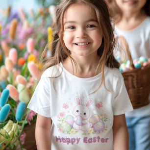 Camiseta Infantil Feliz Páscoa Design de Primavera - Coelhinho da Pá