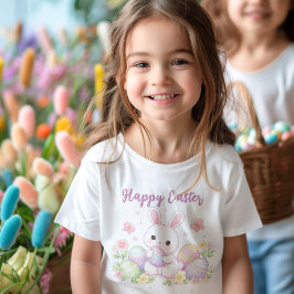 Camiseta Infantil Feliz Páscoa Design de Primavera - Coelhinho da Pá