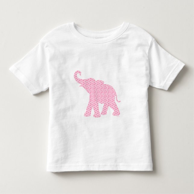 Camiseta Infantil Feliz Pink Elephant-Art Pattern Cute (Frente)