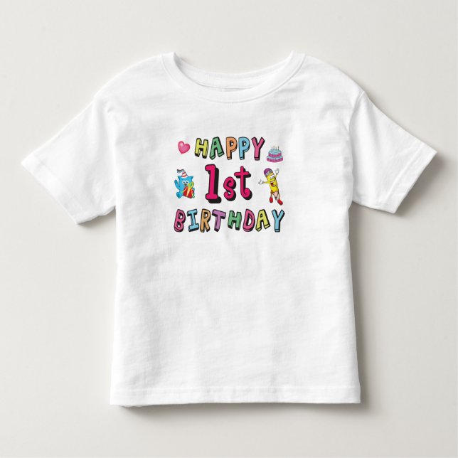 Camiseta Infantil Feliz primeiro aniversario para crianças de 1 ano  (Frente)