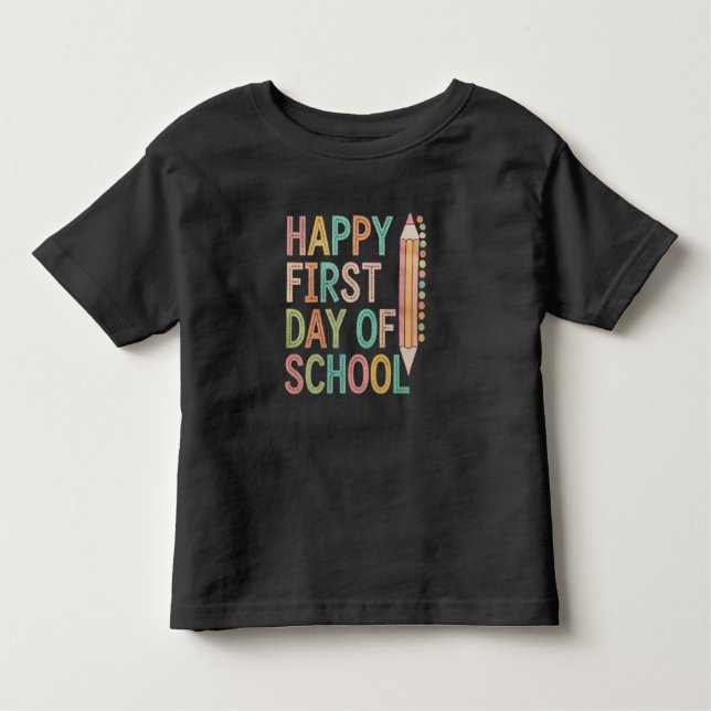 Camiseta Infantil Feliz primeiro dia de escola de volta à escola (Frente)