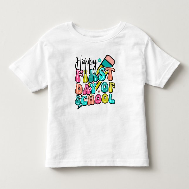 Camiseta Infantil Feliz primeiro dia na escola (de volta à escola) (Frente)