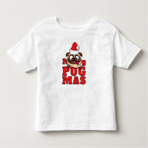 Camiseta Infantil Feliz Pugmas Papais noeis bonitos Pug Toddler T-sh