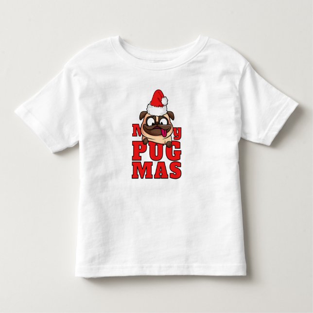 Camiseta Infantil Feliz Pugmas Papais noeis bonitos Pug Toddler T-sh (Frente)