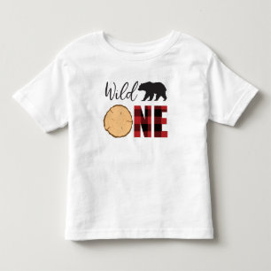 Camiseta Infantil Fera Um Urso Preto Xadrez Vermelho 1º Aniversário