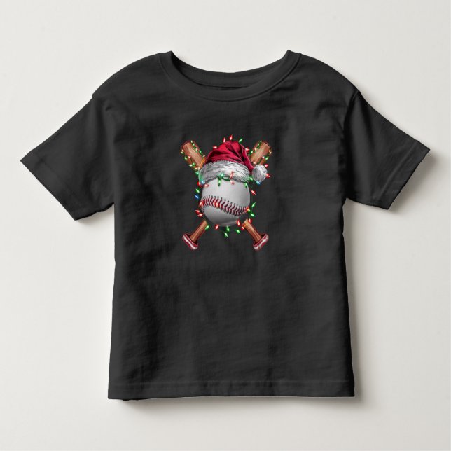 Camiseta Infantil Feriado de Natal com Papais noeis de Baseball no N (Frente)