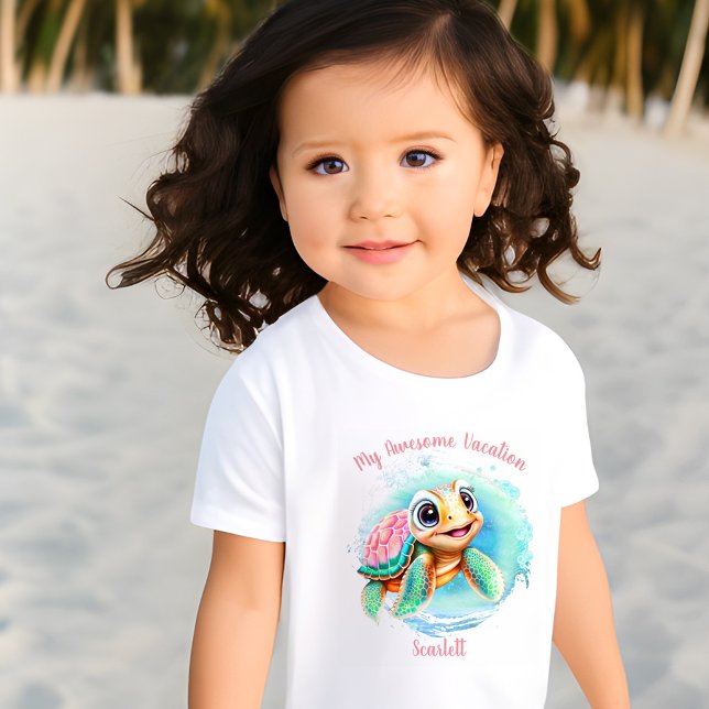 Camiseta Infantil Férias de verão de tartaruga-branca Menina Persona (Criador carregado)