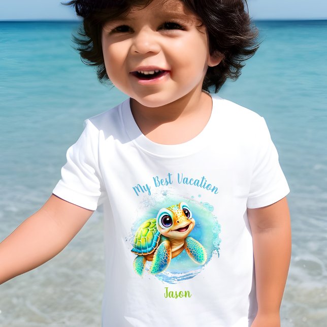 Camiseta Infantil Férias de Verão de Tartaruga Fresca Personalizada (Criador carregado)