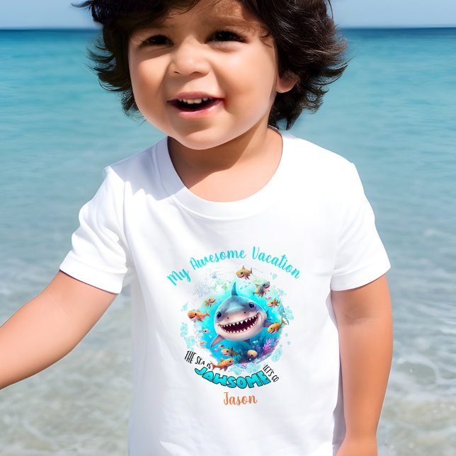 Camiseta Infantil Férias de Verão de tubarão-gato personalizadas (Criador carregado)