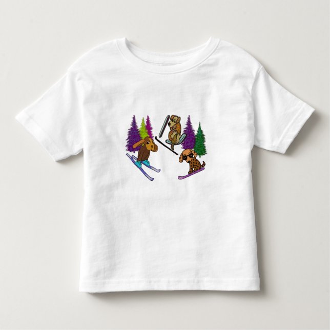 Camiseta Infantil Férias do esqui do filhote de cachorro (Frente)