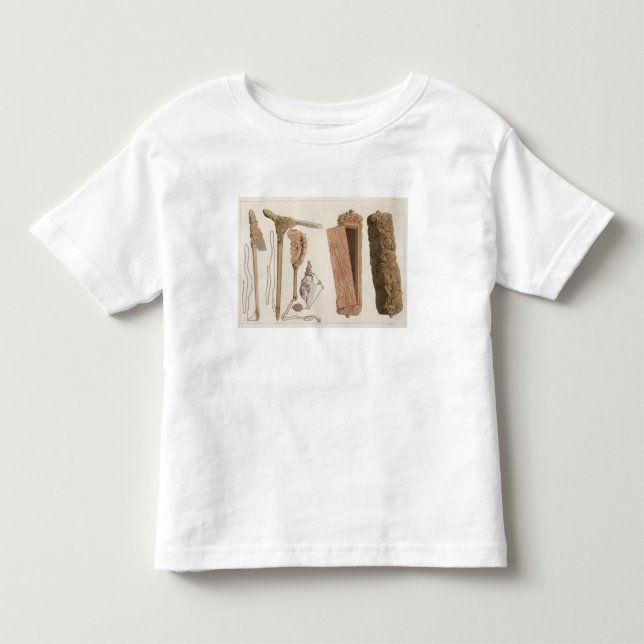 Camiseta Infantil Ferramentas aborígenes cinzeladas e decoradas, (Frente)