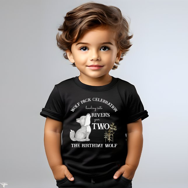 Camiseta Infantil Festa de aniversário com tema de lobo pequeno impr (Howling two Little wolf themed birthday party printed toddler t-shirt birthday wolf shirt)