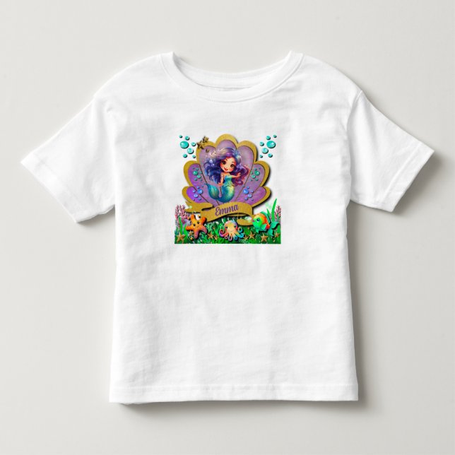 Camiseta Infantil Festa de Aniversário da Pequena Sereia - Sob o Mar (Frente)