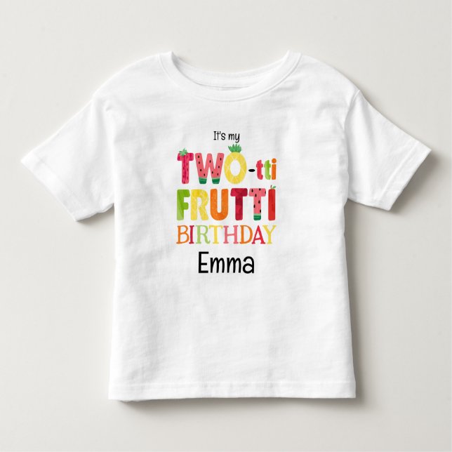 Camiseta Infantil Festa de Aniversário de 2 anos Two-tti Frutti Cuti (Frente)