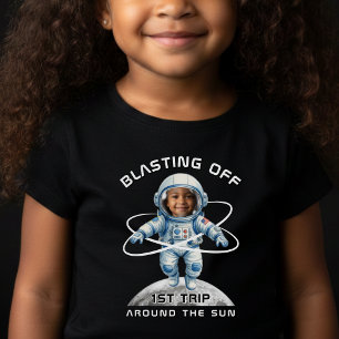 Camiseta Infantil Festa de Aniversário de Astronauta 1ª Viagem ao Re