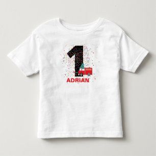 Camiseta Infantil Festa de aniversário de Caminhão de Fogo Vermelh